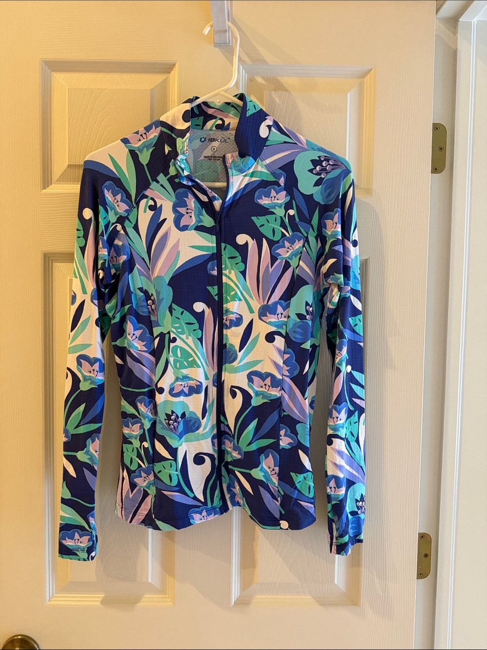 IBKUL Navy Floral Zip-Front UPF 50 Jacket